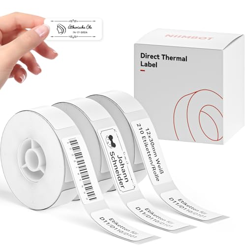NIIMBOT Etiketten Selbstklebender Etikettenband für D11 D110 D101 Etikettendrucker, 12 x 30mm 210 Etiketten/Rolle, 3-Rollen Thermo-Etikettenband, Weiß NIIMBOT Etiketten Selbstklebender Etikettenband für D11 D110 D101 Etikettendrucker, 12 x 30mm 210 Etiketten/Rolle, 3-Rollen Thermo-Etikettenband, Weiß von NIIMBOT