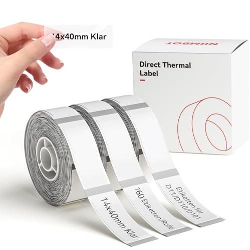 NIIMBOT Etiketten Selbstklebender Etikettenband für D11 D110 D101 Etikettendrucker, 14 x 40mm 140 Etiketten/Rolle, 3-Rollen Thermo-Etikettenband für Home-Office-Etikettenbänder, Transparent NIIMBOT Etiketten Selbstklebender Etikettenband für D11 D110 D101 Etikettendrucker, 14 x 40mm 140 Etiketten/Rolle, 3-Rollen Thermo-Etikettenband für Home-Office-Etikettenbänder, Transparent von NIIMBOT