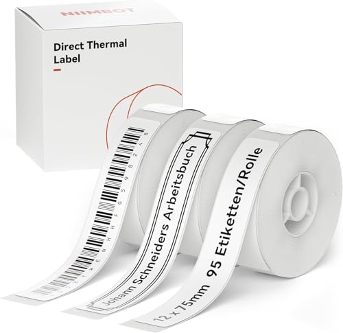 NIIMBOT Etiketten Selbstklebender Etikettenband für D110M / D110 / D11 / D11H (Weiß, 3 Rollen 12 * 75) von NIIMBOT