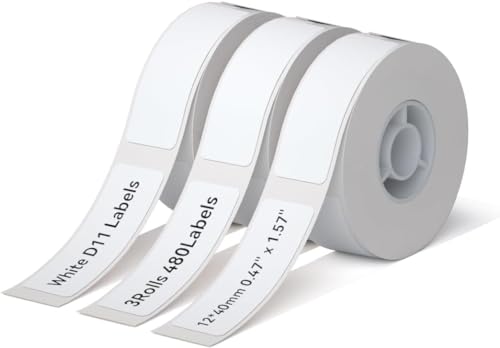 NIIMBOT Etiketten Selbstklebender Etikettenband für D110M / D110 / D11 / D11H (Weiß, 3 Rollen 12x40) von NIIMBOT
