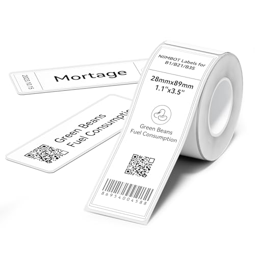 NIIMBOT Etiketten für B1, B21, B3S, Thermodrucker-Etiketten, 28 x 89 mm, Etikettenband für Glasetiketten, Adress-Etiketten, Aktenordneretiketten, 28x89 - Weiß NIIMBOT Etiketten für B1, B21, B3S, Thermodrucker-Etiketten, 28 x 89 mm, Etikettenband für Glasetiketten, Adress-Etiketten, Aktenordneretiketten, 28x89 - Weiß von NIIMBOT