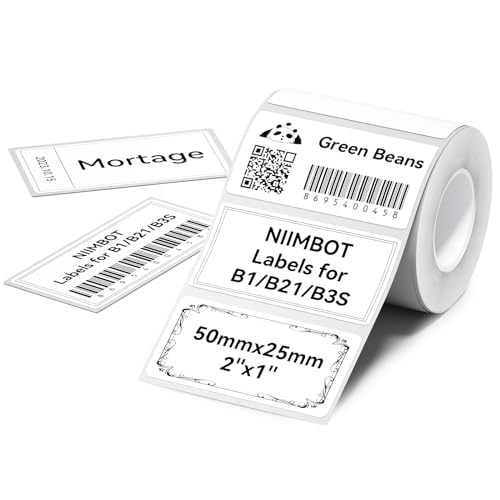 NIIMBOT Etiketten für B1, B21, B3S, Thermodrucker-Etiketten, 50 x 25 mm, Etikettenband für Glasetiketten, Adress-Etiketten, Aktenordner-Etiketten, Klein, 50x25 - Weiß von NIIMBOT
