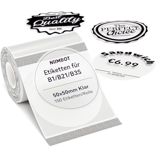 NIIMBOT Etiketten Selbstklebender Etikettenband für B1 / B21 / B3S Etikettendrucker, 50 x 50mm 150 Etiketten/Rolle, 1 Rolle Thermo-Etikettenband für Supermärkte, Einzelhandel, Büro, Klar, Rund NIIMBOT Etiketten Selbstklebender Etikettenband für B1 / B21 / B3S Etikettendrucker, 50 x 50mm 150 Etiketten/Rolle, 1 Rolle Thermo-Etikettenband für Supermärkte, Einzelhandel, Büro, Klar, Rund von NIIMBOT