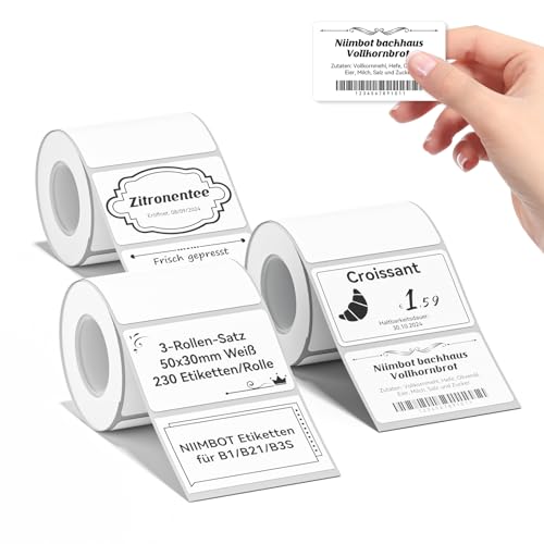 NIIMBOT Etiketten Selbstklebender Etikettenband für B1 / B21 / B3S Etikettendrucker, 50 x 30mm 230 Etiketten/Rolle, 3-Rollen Thermo-Etikettenband für Supermärkte, Einzelhandel, Büro, Weiß NIIMBOT Etiketten Selbstklebender Etikettenband für B1 / B21 / B3S Etikettendrucker, 50 x 30mm 230 Etiketten/Rolle, 3-Rollen Thermo-Etikettenband für Supermärkte, Einzelhandel, Büro, Weiß von NIIMBOT