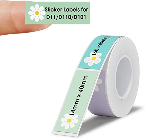 NIIMBOT Etiketten für D11/D110/D101 Etikettendrucker, 14 x 40 mm Druckeretiketten, wasserfeste, ölbeständige Aufkleberetiketten, 1 Rolle mit 160 Namensschild-Aufklebern (Blume) von NIIMBOT