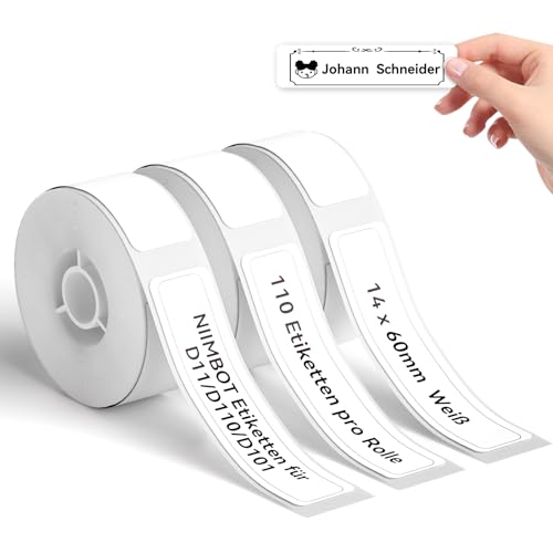 NIIMBOT Etiketten für D11 D110 D101 Etikettendrucker, 14 x 60mm 110 Etiketten pro Rolle, 3 Rollen Selbstklebender Etikettenband Thermo Etikettenband für Zuhause, Büro, Schule, Weiß NIIMBOT Etiketten für D11 D110 D101 Etikettendrucker, 14 x 60mm 110 Etiketten pro Rolle, 3 Rollen Selbstklebender Etikettenband Thermo Etikettenband für Zuhause, Büro, Schule, Weiß von NIIMBOT