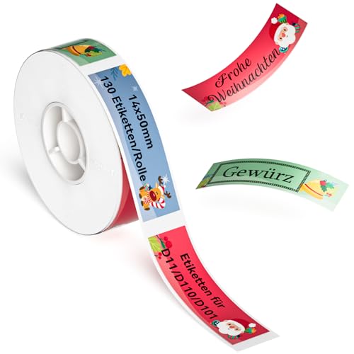 NIIMBOT Etiketten für D110 D11 D101 Etikettendrucker, 14 x 50mm 130 Etiketten/Rolle Bunte Etiketten für Weihnachten NIIMBOT Etiketten für D110 D11 D101 Etikettendrucker, 14 x 50mm 130 Etiketten/Rolle Bunte Etiketten für Weihnachten von NIIMBOT