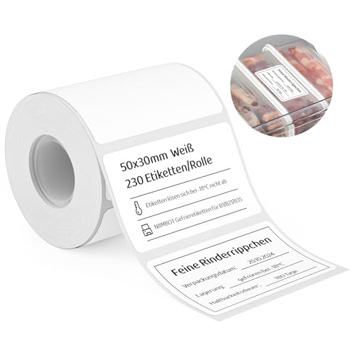 NIIMBOT Etiketten zum Einfrieren, Selbstklebender Etikettenband für B1 B21 B3S, 50 x 30mm 230 Etiketten/Rolle, 1 Rolle Thermo-Etikettenband für Gefrierfächer, Etikettierung von Tiefkühlkost, Weiß NIIMBOT Etiketten zum Einfrieren, Selbstklebender Etikettenband für B1 B21 B3S, 50 x 30mm 230 Etiketten/Rolle, 1 Rolle Thermo-Etikettenband für Gefrierfächer, Etikettierung von Tiefkühlkost, Weiß von NIIMBOT