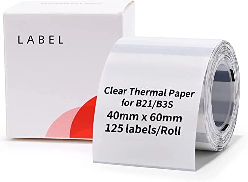 NIIMBOT Etikettenband, 40 x 60 mm, wasserdicht, Ersatz für Versandadresse, Beschriftung, selbstklebend, für B21 und B3S, 1 Rolle mit 125 Stück (transparent) von NIIMBOT