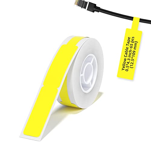 NIIMBOT Kabel Etikett (0,49" x 4,29") Drucker-Aufkleber Papier mit Selbstklebend für D11 Label Maker, 1 Rolle à 65 Stück (Gelb) von NIIMBOT