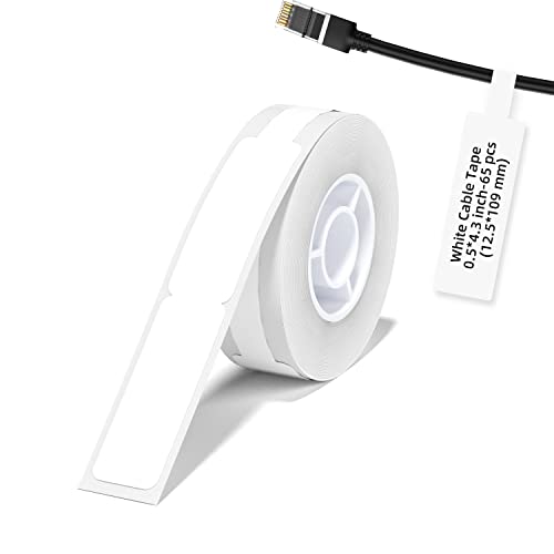 NIIMBOT Kabel Etikett (0,49" x 4,29") Drucker-Aufkleber Papier mit Selbstklebend für D11 Label Maker, 1 Rolle à 65 Stück (Weiß) von NIIMBOT