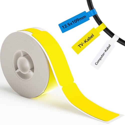 NIIMBOT Kabel Etiketten, Selbstklebender Etikettenband für D110 D11 D101 Etikettendrucker, 12.5mm x 109mm 65 Etiketten/Rolle, 1 Rolle Thermo-Etikettenband für Zuhause, Büro, Schule, Gelb NIIMBOT Kabel Etiketten, Selbstklebender Etikettenband für D110 D11 D101 Etikettendrucker, 12.5mm x 109mm 65 Etiketten/Rolle, 1 Rolle Thermo-Etikettenband für Zuhause, Büro, Schule, Gelb von NIIMBOT