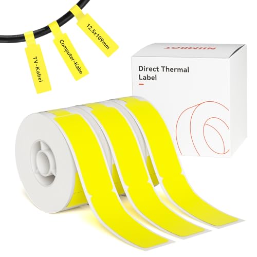 NIIMBOT Kabel Etiketten für D110 D11 D101 Etikettendrucker, 12.5mm x 109mm 65 Etiketten/Rolle, 3 Rollen Selbstklebender Etikettenband für Zuhause, Büro, Schule, Gelb NIIMBOT Kabel Etiketten für D110 D11 D101 Etikettendrucker, 12.5mm x 109mm 65 Etiketten/Rolle, 3 Rollen Selbstklebender Etikettenband für Zuhause, Büro, Schule, Gelb von NIIMBOT