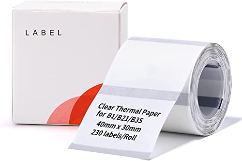 NIIMBOT Label Maker Tape, 4,0 cm x 3,0 cm (40 × 30 mm) Drucker-Aufkleberpapier mit Selbstklebend für B21 und B3S Etikettenhersteller, 1 Rolle à 230 Stück (transparent) von NIIMBOT