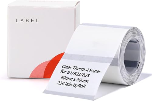 NIIMBOT Label Maker Tape, 4,0 cm x 3,0 cm (40 × 30 mm) Drucker-Aufkleberpapier mit Selbstklebend für B21 und B3S Etikettenhersteller, 1 Rolle à 230 Stück (transparent) von NIIMBOT