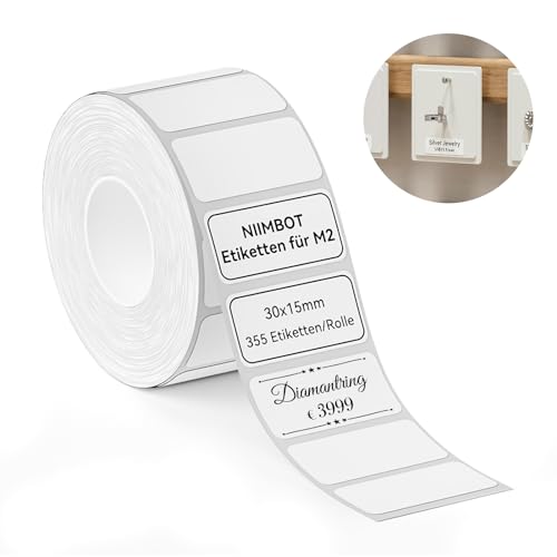 NIIMBOT M2 Thermotransfer Etiketten 30x15 mm, Selbstklebendes Etikettenband nur für M2 Etikettendrucker, 355 Etiketten/Rolle, Weiß NIIMBOT M2 Thermotransfer Etiketten 30x15 mm, Selbstklebendes Etikettenband nur für M2 Etikettendrucker, 355 Etiketten/Rolle, Weiß von NIIMBOT