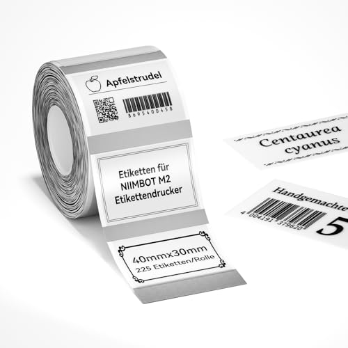 NIIMBOT M2 Thermotransfer-Etiketten 40x30 mm, Selbstklebendes Etikettenband nur für M2 Etikettendrucker, PET Material, wasserdicht und hochtemperaturbeständig, 225 Etiketten/Rolle, Transparent von NIIMBOT
