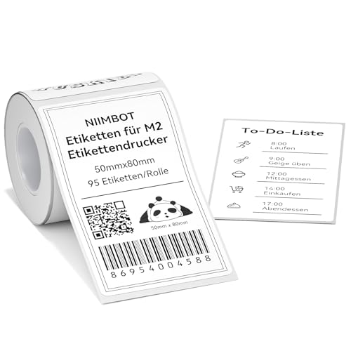 NIIMBOT M2 Thermotransfer-Etiketten 50x80 mm, Selbstklebendes Etikettenband nur für M2 Etikettendrucker, PET Material, wasserdicht und hochtemperaturbeständig, 95 Etiketten/Rolle, Weiß NIIMBOT M2 Thermotransfer-Etiketten 50x80 mm, Selbstklebendes Etikettenband nur für M2 Etikettendrucker, PET Material, wasserdicht und hochtemperaturbeständig, 95 Etiketten/Rolle, Weiß von NIIMBOT