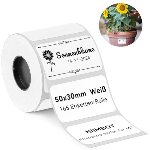NIIMBOT Pflanzenetiketten, Pflanzen Schilder Selbstklebendes Etikettenband für M2, 50 x 30mm 165 Etiketten/Rolle, Thermotransferetiketten für Gartenbau, Gewächshäuser, Topfpflanzen, Setzlinge, Weiß NIIMBOT Pflanzenetiketten, Pflanzen Schilder Selbstklebendes Etikettenband für M2, 50 x 30mm 165 Etiketten/Rolle, Thermotransferetiketten für Gartenbau, Gewächshäuser, Topfpflanzen, Setzlinge, Weiß von NIIMBOT
