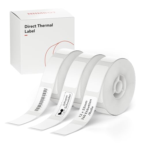 NIIMBOT Thermo Etiketten Selbstklebend, 12 x 22mm Etikettendrucker Thermopapier Kompatibel mit dem D110 D11 D101 Etikettendrucker, 260 Etiketten/Rolle (3-Rollen-Pack, Weiß) von NIIMBOT