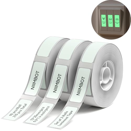 NIIMBOT Thermo Etiketten Selbstklebend, 13 x 35mm Etikettendrucker Thermopapier Kompatibel mit dem D110 D11 D101 H1S Etikettendrucker, 90 Etiketten/Rolle (3-Rollen-Pack, Leuchtend) von NIIMBOT