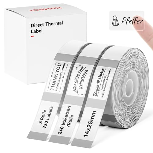 NIIMBOT Thermo Etiketten Selbstklebend, 14 x 25mm Etikettendrucker Thermopapier Kompatibel mit dem D110 D11 D101 Etikettendrucker, 240 Etiketten/Rolle (3-Rollen-Pack, Transparent) von NIIMBOT