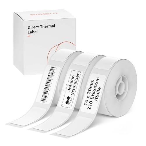 NIIMBOT Thermo Etiketten Selbstklebend, 14 x 30mm Etikettendrucker Thermopapier Kompatibel mit dem D110 D11 D101 Etikettendrucker, 210 Etiketten/Rolle (3-Rollen-Pack, Weiß) von NIIMBOT
