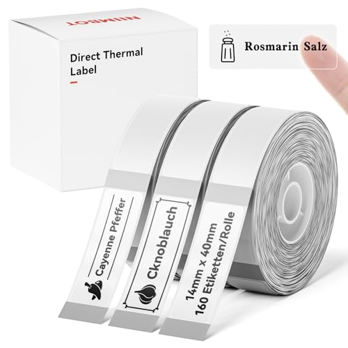 NIIMBOT Thermo Etiketten Selbstklebend, 14 x 40mm Etikettendrucker Thermopapier Kompatibel mit dem D110 D11 D101 Etikettendrucker, 160 Etiketten/Rolle (3-Rollen-Pack, Transparent) von NIIMBOT