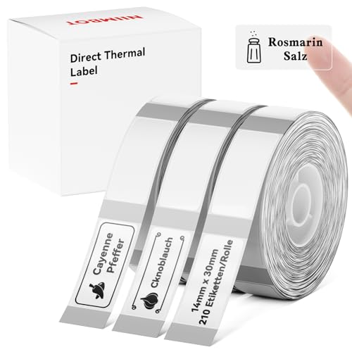 NIIMBOT Thermo Etiketten Selbstklebend, 14x 30mm Etikettendrucker Thermopapier Kompatibel mit dem D110 D11 D101 Etikettendrucker, 210 Etiketten/Rolle (3-Rollen-Pack, Transparent) von NIIMBOT