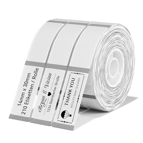 NIIMBOT Thermo Etiketten Selbstklebend, 14x 30mm Etikettendrucker Thermopapier Kompatibel mit dem D110 D11 D101 Etikettendrucker, 210 Etiketten/Rolle (3-Rollen-Pack, Transparent) von NIIMBOT