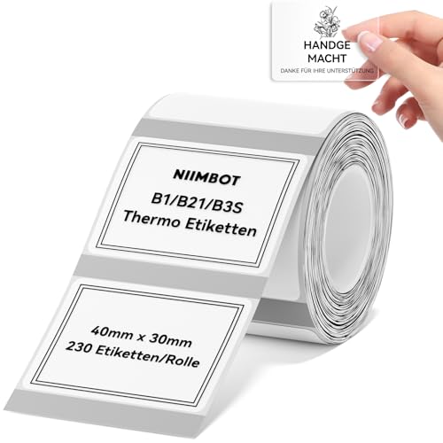 NIIMBOT Thermo Etiketten Selbstklebend, B1/B21/B3S Etikettenband Papier für Schule, Zuhause, Büro, Kleine Unternehmen (Klar-Rechteck-40 x 30mm) von NIIMBOT