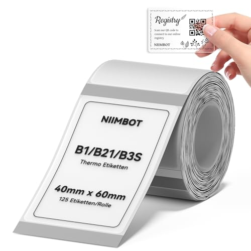 NIIMBOT Thermo Etiketten Selbstklebend, B1/B21/B3S Etikettenband Papier für Schule, Zuhause, Büro, Kleine Unternehmen (Klar-Rechteck-40 x 60mm) von NIIMBOT