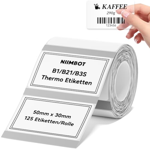 NIIMBOT Thermo Etiketten Selbstklebend, B1/B21/B3S Etikettenband Papier für Schule, Zuhause, Büro, Kleine Unternehmen (Klar-Rechteck-50 x 30mm) von NIIMBOT