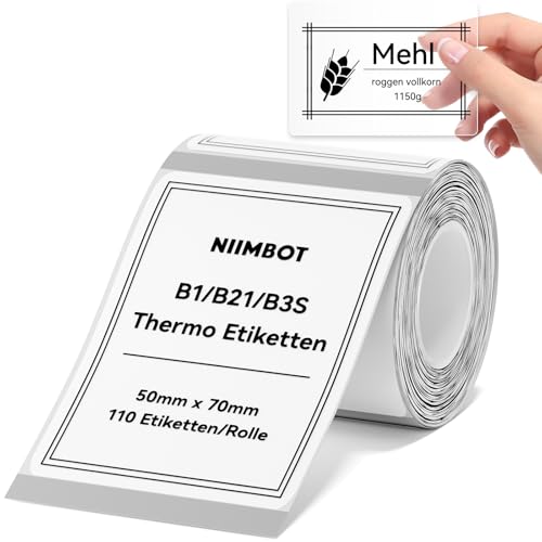 NIIMBOT Thermo Etiketten Selbstklebend, B1/B21/B3S Etikettenband Papier für Schule, Zuhause, Büro, Kleine Unternehmen (Klar-Rechteck-50 x 70mm) von NIIMBOT