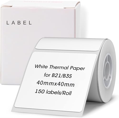 NIIMBOT Thermo Etiketten Selbstklebend, B1/B21/B3S Etikettenband Papier für Schule, Zuhause, Büro, Kleine Unternehmen (Weiß-Quadrat-40 x 40mm) von NIIMBOT