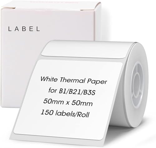 NIIMBOT Thermo Etiketten Selbstklebend, B1/B21/B3S Etikettenband Papier für Schule, Zuhause, Büro, Kleine Unternehmen (Weiß-Quadrat-50 x 50mm) von NIIMBOT