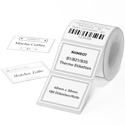 NIIMBOT Thermo Etiketten Selbstklebend, B1/B21/B3S Etikettenband Papier für Schule, Zuhause, Büro, Kleine Unternehmen (Weiß-Rechteck-40 x 30mm) von NIIMBOT