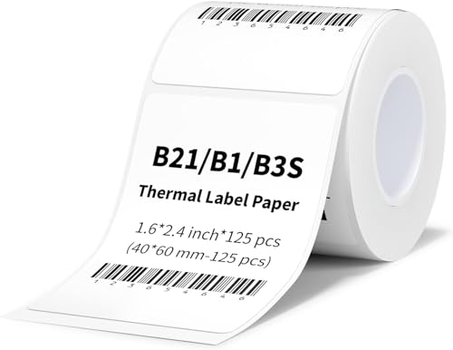 NIIMBOT Thermo Etiketten Selbstklebend, B1/B21/B3S Etikettenband Papier für Schule, Zuhause, Büro, Kleine Unternehmen (Weiß-Rechteck-40 x 60mm) von NIIMBOT