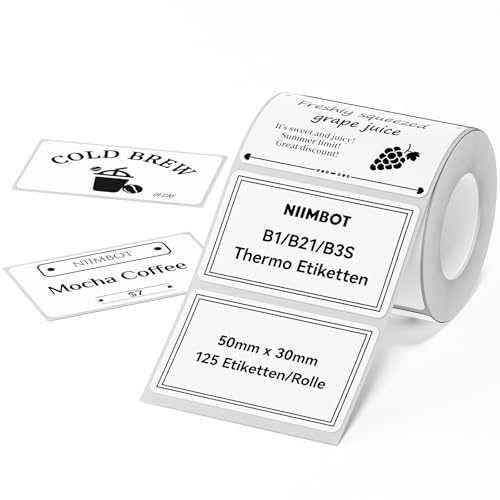 NIIMBOT Thermo Etiketten Selbstklebend, B1/B21/B3S Etikettenband Papier für Schule, Zuhause, Büro, Kleine Unternehmen (Weiß-Rechteck-50 x 30mm) von NIIMBOT