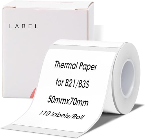 NIIMBOT Thermo Etiketten Selbstklebend, B1/B21/B3S Etikettenband Papier für Schule, Zuhause, Büro, Kleine Unternehmen (Weiß-Rechteck-50 x 70mm) von NIIMBOT