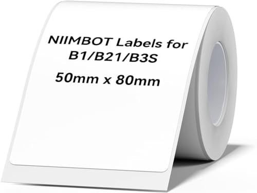NIIMBOT Thermo Etiketten Selbstklebend, B1/B21/B3S Etikettenband Papier für Schule, Zuhause, Büro, Kleine Unternehmen (Weiß-Rechteck-50 x 80mm) von NIIMBOT