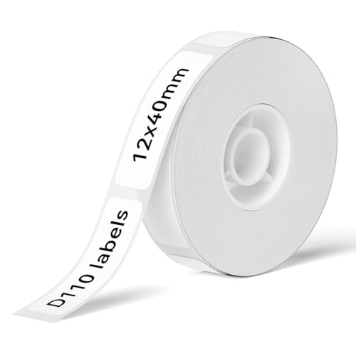 NIIMBOT Thermo-Etikettenpapier 0.47"×1.57" Weiße Aufkleber Wasserdicht Reißfest Ersatz für D11/D110/D101/H1S160 Etiketten/Rolle (12×40mm) von NIIMBOT