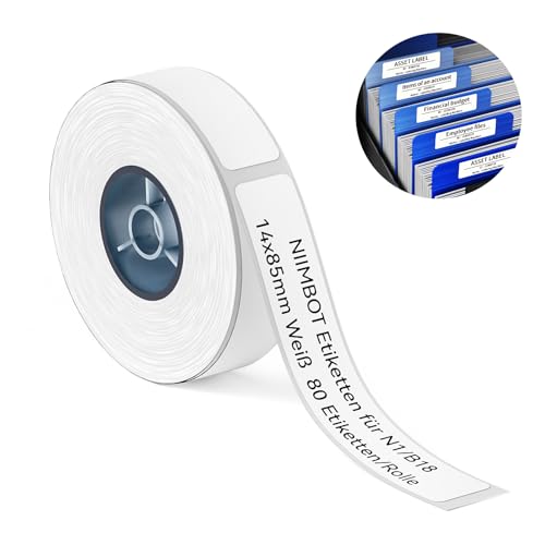 NIIMBOT Thermotransfer Etiketten, 14 x 85mm 80 Etiketten pro Rolle, Selbstklebender Etikettenband nur für B18 N1 Etikettendrucker, Weiß von NIIMBOT