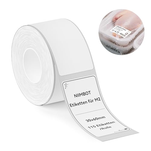 NIIMBOT Thermotransfer Etiketten, Selbstklebendes Etikettenband nur für M2 Etikettendrucker, 30x60 mm 115 Etiketten pro Rolle, Weiß NIIMBOT Thermotransfer Etiketten, Selbstklebendes Etikettenband nur für M2 Etikettendrucker, 30x60 mm 115 Etiketten pro Rolle, Weiß von NIIMBOT