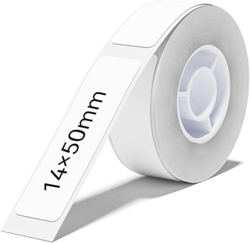 NIIMBOT Thermotransfer Etiketten Selbstklebende Rolle nur für B18 Etikettendrucker, PET Aufkleber Beschriftungsband Wasserdicht Haltbares Schriftband, 14 x 50 mm - 125pcs, Weiß von NIIMBOT