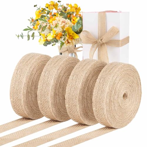 NIKUNX 4 Rollen Juteband, 2CM Breite Juteband Natur, 10M/Rollen Vintage Geschenkband Natur, Geschenkband Jute für Hochzeit, Geschenke, Tisch, Blumenstrauß Dekoration von NIKUNX