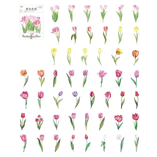 100 PCs Blumen- und Pflanzenaufkleber, die für Sammelalbücher, Tagebücher, Notebooks grenzenloses Meer der Blumen -Serie Tieraufkleber, zum Schreiben, Kunsthandwerk, Fotografie (Tulpenblumenmeer) von NINESHE