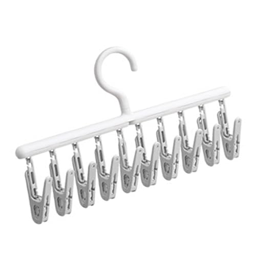 NINESHE Plastiksockenbügel, Vielseitige Rotierende Trocknungsbügel mit 10 Clips, Sockenentrocknungsregal für Unterwäsche, Hosen, Plüschspielzeuge (Grau weiß) von NINESHE