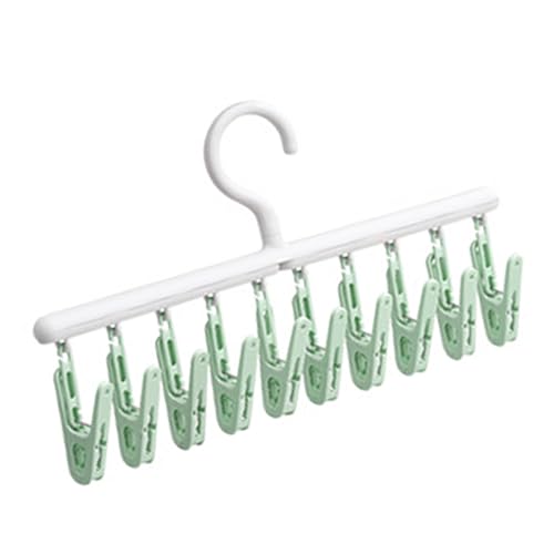 NINESHE Plastiksockenbügel, Vielseitige Rotierende Trocknungsbügel mit 10 Clips, Sockenentrocknungsregal für Unterwäsche, Hosen, Plüschspielzeuge (Grün weiß) von NINESHE