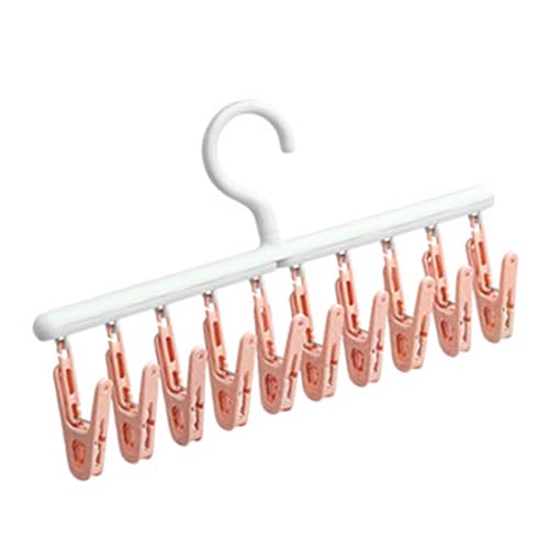 NINESHE Plastiksockenbügel, Vielseitige Rotierende Trocknungsbügel mit 10 Clips, Sockenentrocknungsregal für Unterwäsche, Hosen, Plüschspielzeuge (Rosa weiß) von NINESHE